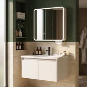 Meuble de Salle de Bain Suspendu avec Miroir LED Intelligent (Plusieurs Tailles)
