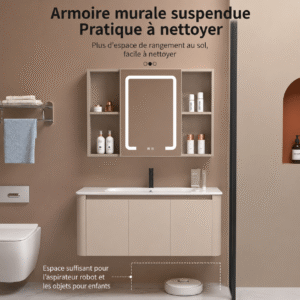 Meuble de salle de bain en aluminium spatial avec vasque intégrée en céramique