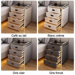 Nouvelle table de chevet intelligente avec coffre-fort et meuble à quatre tiroirs intégré, Multi.